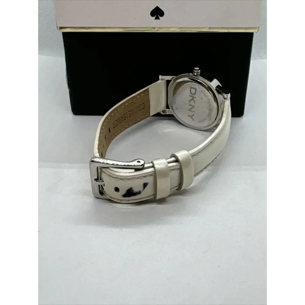 DNKY NY-8015 Women's White Leather Analog Dial Quartz Genuine Wrist Watch JNA175